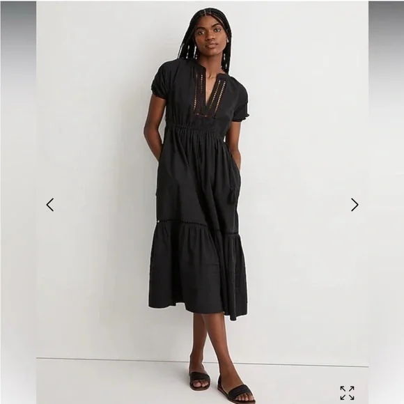 madewell black midi dress V-Neck Ruched Midi Dress